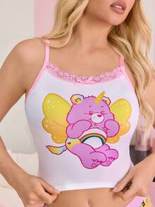 SHEIN X Care Bears Bộ đồ lót nữ 2 món, áo hai dây và quần lót in họa tiết, dòng sản phẩm lãng mạn. - Hồng - Xem 7