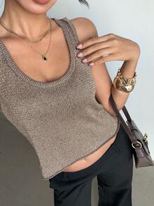 Selianne Women's Casual Cute Y2K Sexy Knit Top, Summer Outing Vacation Party Club Date Music Festival Country Concert - Coffee Brown - View 3