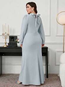 Modelyn Plus Size Women Floral 3D Decor Elegant Cinched Waist A-Line Dress - Baby Blue - View 2
