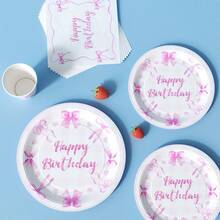 Bow Birthday Disposable Plates, Napkins And Cups Set, Serves 8 Guests.This Disposable Party Set (Including Plates, Napkins And Cups) Is Perfect For Birthday Parties, Weddings And Family Picnics. - View 5