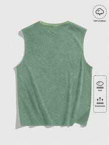 ROMWE MEN Street Life 男士哥特十字印花水洗雪花背心 - 綠色 - 查看 2