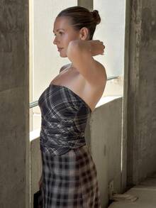 Kuleshova Women Plaid Pleated Sleeveless Tank Top, Fashion & Casual - Brown - View 6