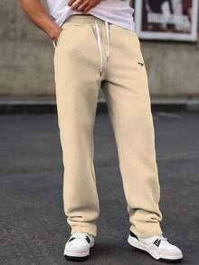 Manfinity Homme Plus Size Men's Eagle Print Drawstring Waist Casual Sweatpants - Apricot - View 5