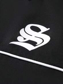 STYNVO 男士字母印花短袖拉链领衬衫和短裤套装 - 黑色 - 查看 4