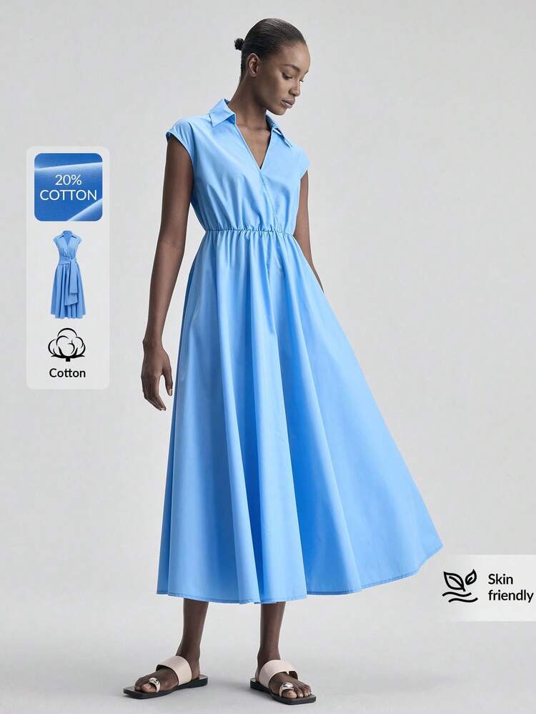 Women's Casual Lace-Up Waist Dress, Suitable For Commuting In Summer All-Season Bohemian Style Vacation Outfits Seaside Women's Clothing, Country Music Concert Style, Western Style Clothing, Nomadic Casual Fashion Boho Blue Dress Ersatile Modern Urban Fashion Business Casual Women's Wear Office Attire Understated Old-Money Style Belt Free With Pocket Good Material High-End, Elegant, Old-Fashioned Cruise Attire For Wedding Guests