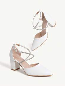 CUCCOO CHICEST Women's Shoes Valentine Days Day Point Toe Chunky Outdoor Fashion White High Heel For Summer For Summer Graduation Heels Prom Heels Vacation Shoes Summer Elegant Heels Summer Shoes Summer Break Easter For Christmas Elegant Shoes Wedding Shoes Summer Shoes Bride Shoes Fall Shoes - White - View 10