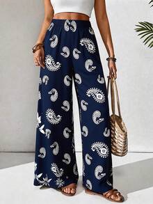 SHEIN Holidaya Quần ống rộng dáng suông có túi, cạp chun, thích hợp mặc đi nghỉ mát mùa xuân hè cho nữ, trang phục ngoài trời, váy thời trang và gợi cảm, váy mùa xuân hè, váy đỏ Angola, thời trang và thanh lịch, phù hợp mặc hàng ngày, dự đám cưới, tiệc tùng, đi làm, tiệc tốt nghiệp, lễ hội, kỳ nghỉ. - Màu xanh hải quân - Xem 7