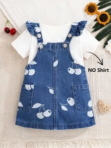 Váy yếm denim wash in hình quả anh đào thời trang thường ngày cho bé gái - Màu xanh lam - Xem 6