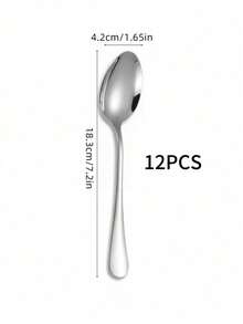 6pcs/12pcs/24pcs Stainless Steel Spoon For Home Kitchen And Restaurant,Kitchen,Christmas Gift,School Supplies - Silver - View 10