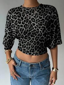 Aloruh Áo thun crop tay cánh dơi họa tiết da báo thời trang dành cho nữ, thích hợp cho mùa hè. - Nhiều màu - Xem 3