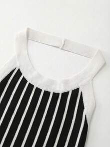 Franclia Women's Striped Elegant And Fashionable Halter Knit Dress - Black - View 7