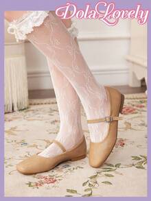 Dola Lovely 银色方头浅蝴蝶结玛丽珍平底鞋，时尚女士鞋新年假期 - 駝色 - 查看 1