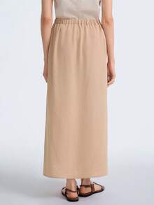 SHEIN Stylify Chân váy nữ kiểu dáng thường ngày, thắt eo, có túi và xẻ tà. - Màu Khaki - Xem 2