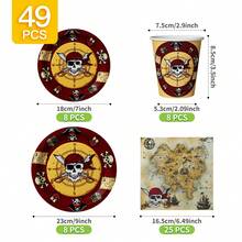 海盗之旅一次性餐盘、餐巾纸和杯子套装，可供 8 位客人使用。这款一次性派对套装（包括餐盘、餐巾纸和杯子）非常适合生日派对、婚礼和家庭野餐。 - 查看 2