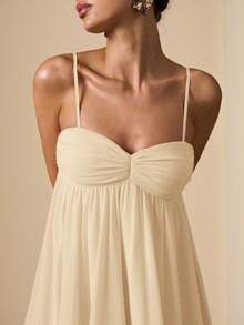 SHEIN BAE 无袖吊带纯色粉色优雅甜美可爱迷你连衣裙，适合浪漫约会、派对、正式聚会、伴娘礼服、女士夏季连衣裙、下午茶连衣裙、新年、情人节、生日迷你连衣裙、粉色连衣裙、休闲连衣裙、夏季连衣裙 - 杏色 - 查看 7