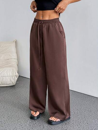 SHEIN PETITE Women's Summer Country Concert Going Out Beach Outfits Boho Basic Minimalist Washed 100%Cotton White Pants Curved Hem Pants