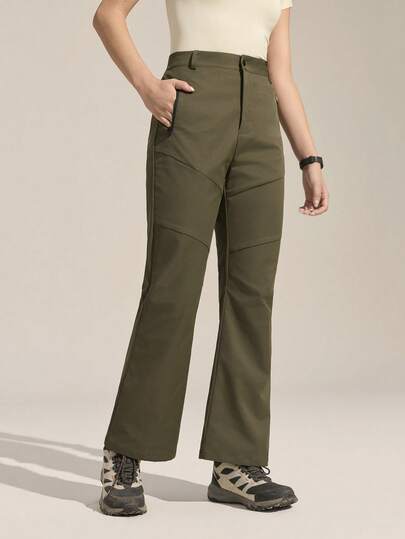 Exploreva 女士纯色斜插口袋高腰户外徒步裤