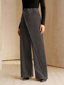 Anewsta Essential New Asymmetrical Design Women's Black Jeans - Grey - View 3