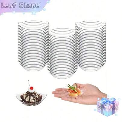 Đĩa khai vị hình lá nhỏ, đĩa tráng miệng và đĩa đựng bơ bằng nhựa trong suốt, thích hợp cho nước sốt, món tráng miệng, trái cây và món khai vị, tuyệt vời cho đám cưới và tiệc tùng (Thiết kế hình lá)