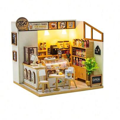 创意DIY奶茶店模型摆件，微缩建筑场景玩具，精致手工小屋摆件，DIY沉浸式玩具。