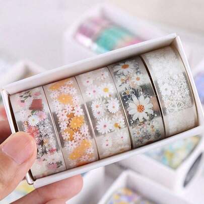 5 Rolls Of 1.8" * 3.23" Cute Transparent Midsummer Daisy Decorative Stickers, DIY Decorative Materials And Paper Tapes For Gift Wrapping, DIY Handmade Supplies, Painting, Study And Office, Suitable For Mother's Day, Thanksgiving.