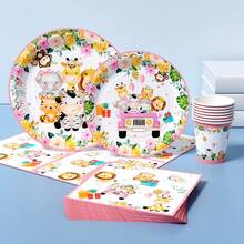 粉色可爱宠物主题派对一次性餐盘、餐巾纸和杯子套装，可供8位客人使用。这款一次性派对用品套装（包括餐盘、餐巾纸和杯子）非常适合生日派对、婚礼和家庭野餐。 - 查看 3