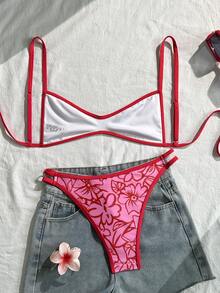 Swim Mod Women's Summer Pink Spaghetti Strap Sexy Two Pieces Bikini Swimsuit For Beach And Vacation - Multicolor - View 2