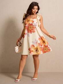 Elaquor 大码夏季休闲碎花荷叶边连衣裙 - 彩色 - 查看 7