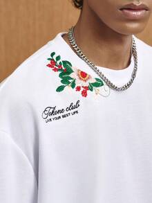 TOKVUE 男士休闲时尚度假短袖T恤，圆领针织衫，简约空白款，法式乡村风情，浪漫文艺，3D刺绣，简约法式，文艺范儿，修身剪裁，低调实用，日常通勤，度假商务出行，主题活动，节日礼物，男友礼物 - 白色 - 查看 1