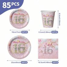 Bộ đồ dùng dùng một lần hình vương miện kim cương màu hồng kỷ niệm 16 năm, gồm đĩa, khăn ăn và cốc, phục vụ 20 người. Bộ đồ dùng tiệc dùng một lần này (bao gồm đĩa, khăn ăn và cốc) rất phù hợp cho các bữa tiệc sinh nhật, đám cưới và dã ngoại gia đình. - Xem 9