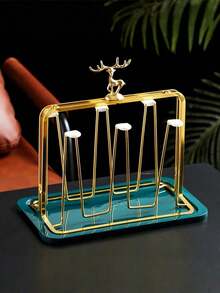 1pc Exquisite Gold Wrought Iron Reindeer Cup Holder/Drainer Rack. Perfect For Displaying Glassware, Mugs, Vacuum Insulated Cups, And Wine Glasses. A Central Decorative Piece, Suitable As A Holiday Gift For Home Kitchens, Living Rooms, Tea Rooms, Dining Rooms, Bars, And Cafes. Ideal For All Seasons. - Multicolor - View 8