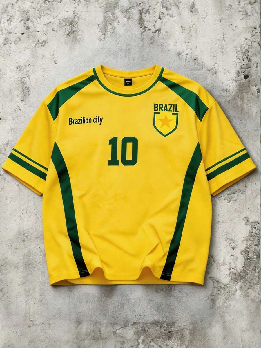 HIMLAND Men's Casual Commuter Streetwear Graphic Print T-Shirt World Cup Jersey Brasil Shirt Yellow And Green Jersey Brazilian Shirt Number 10 Shirt