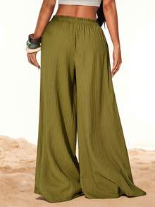 Radiana Pantalon ample vert olive minimaliste casual pour femmes grandes tailles, pantalon taille haute jambes larges, pantalon long ample grandes tailles, pantalon casual, pantalon long fluide léger, pantalon long pour vacances, pantalon polyvalent tout-aller, convient pour les sorties casual quotidiennes, les courses, la maison, les déplacements, la ville, les fêtes, les festivals de musique, les concerts, les concerts de musique country, les vacances, les plages, les voyages - Vert - Voir 2