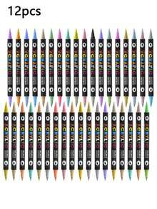 24/48/72 Colors Acrylic Paint Pens Set 12/24/36 Pack Dual Tip Acrylic Paint Markers With Fine Tip Brush Tip For Rock Painting Canvas Fabric Stone Wood Rocks Glass Paper Plastic Diy Craft Art Supplies - highlighter - View 6