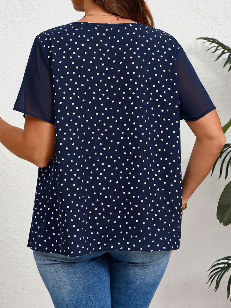 Plus Size Summer Casual Polka Dot Print Patchwork Shirt