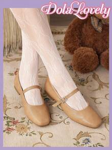 Dola Lovely 银色方头浅蝴蝶结玛丽珍平底鞋，时尚女士鞋新年假期 - 駝色 - 查看 4