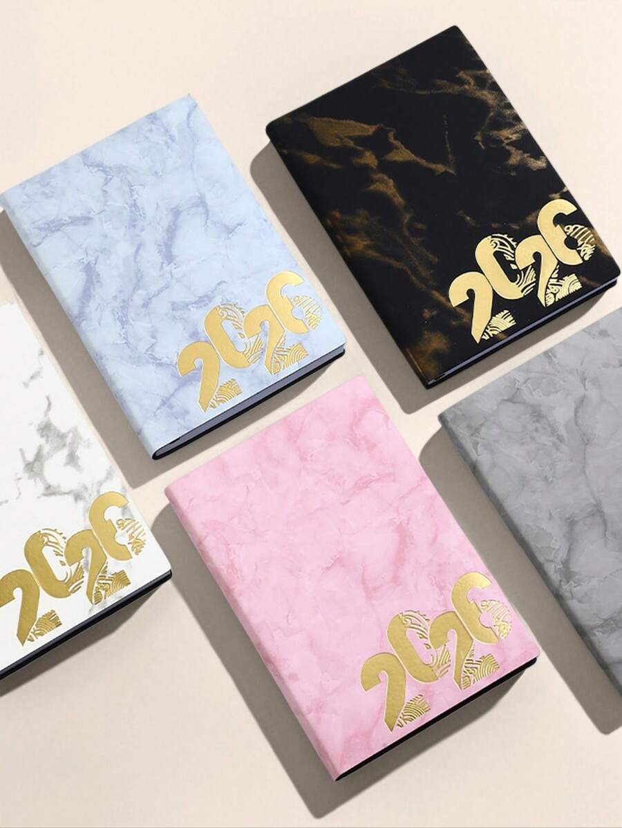 1本大理石纹PU材质2026年英文计划本 – 彩色月度索引，每日日程安排，适用于学习和工作。包含个人备忘录页、通讯录和年历 – 简约高效的365天计划本和效率笔记本。 - 彩色 - 查看 1