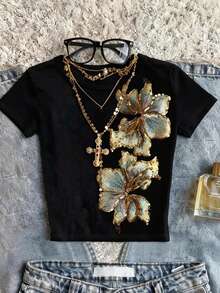 DrmWander 女士上衣、休闲T恤、潮流上衣、街头风上衣、街头服饰、Y2K风格上衣、Y2K服装 - 黑色 - 查看 3