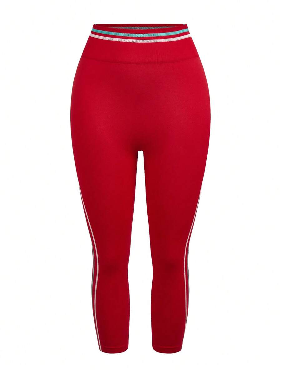 Cheerettes Women's Striped Casual Fitness Sports Cropped Leggings - Red - View 1