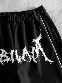 青少年新款春夏哥特闪电图案休闲直筒运动街头风长裤 - 黑色 - 查看 3