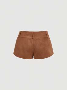 SHEIN MOD Quần short nữ thời trang thường ngày có khóa cài, quần short mini da lộn màu nâu với khóa kim loại cho cosplay, trang phục lễ hội âm nhạc cho nữ, quần short màu nâu cho nữ, quần short có thắt lưng, Phong cách: Thường ngày, trang phục dự tiệc, đi chơi, tiệc vườn, hòa nhạc đồng quê, lễ hội âm nhạc, Boho, trang phục cao bồi cho nữ, trang phục miền Tây cho nữ, Boho - màu nâu - Xem 3