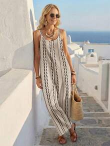 EMERY ROSE Women's Casual Printed Jumpsuit, Versatile Holiday Wear - White - View 4