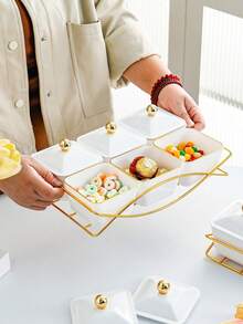 一套干果碟、零食碟、圆形透明甜点盘、分隔盘、家用水果盘，带塑料盖，北欧风格轻奢水果盘 - 白色 - 查看 6