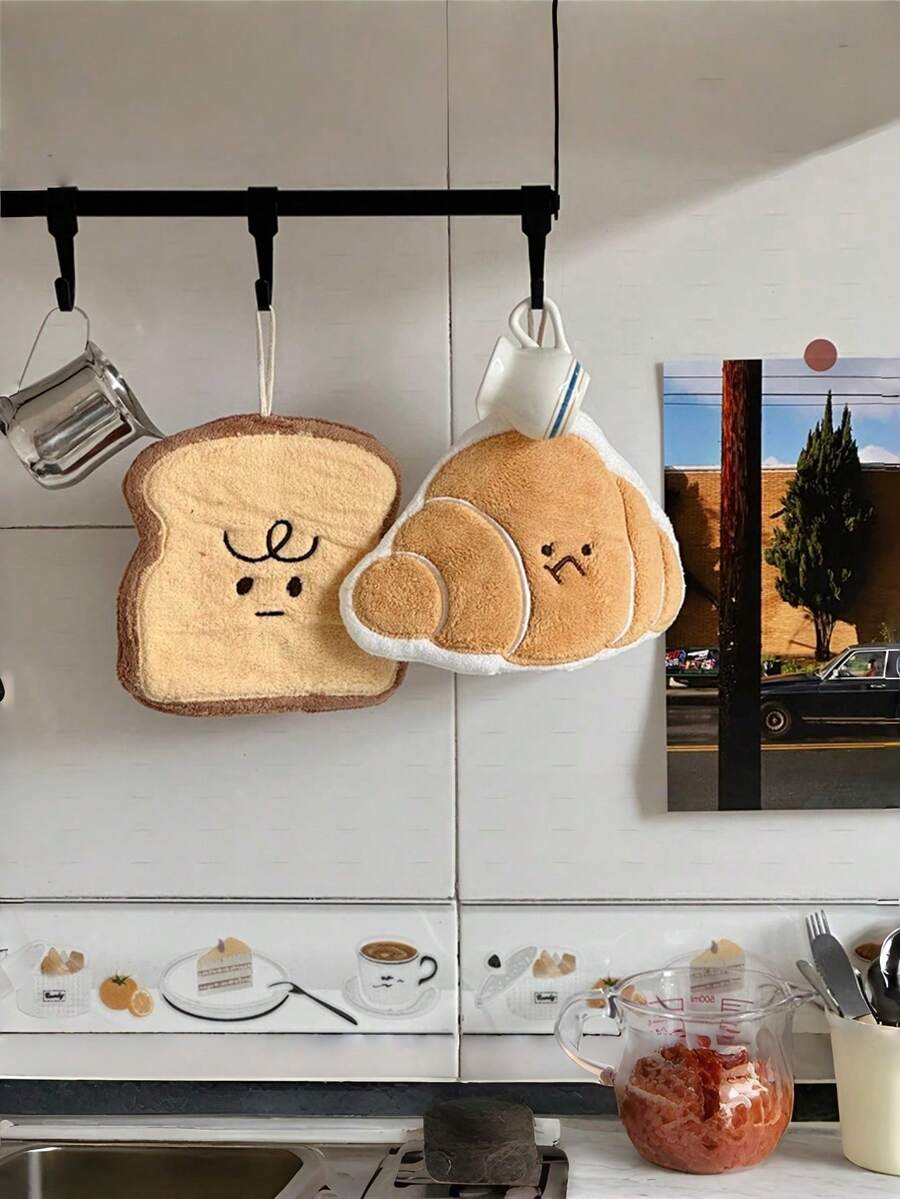 1pc Cute Bread Shaped Hand Towel, Highly Absorbent, Suitable For Kitchen, Bathroom, Room Decor, Strong Water Absorption And Easy To Clean, Kitchen Towel, Bathroom Accessory (Slight Color Difference Between Picture And Actual Item May Exist) - Multicolor - View 1