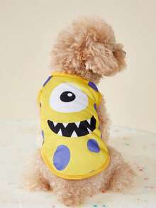 PETSIN 1 chiếc áo tank top cho chó/mèo màu vàng chấm bi in hình quái vật hoạt hình, thoáng khí và thoải mái. - Nhiều màu - Xem 3