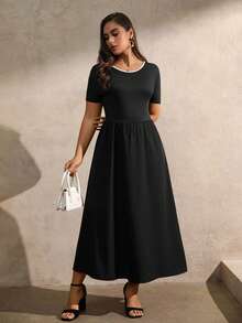 Juhart Đầm dài tay ngắn thắt nơ màu trắng thanh lịch, eo thon, khoét lưng cỡ lớn cho nữ - Đen và trắng - Xem 3