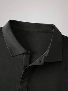 Officeau Áo thun polo tay ngắn màu trơn dành cho nam, thường ngày/công sở, mùa hè - Màu xám đen - Xem 3