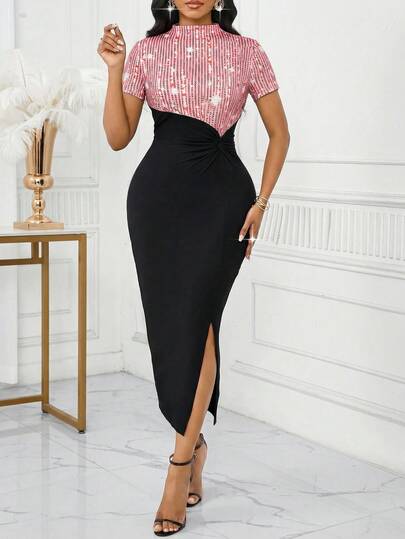 white christmas dresses SHEIN BAE Sexy Wine Red Lace Sheer Long Sleeve Ribbon Christmas Dress, –  Beisat
