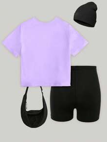 Young Girl Cartoon Print T-Shirt And Shorts Set - Multicolor - View 2