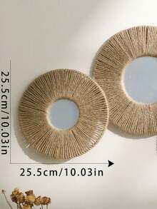 1/2/4件套圆形T型镜，适用于浴室，波西米亚风格木框圆形镜，可用于儿童房、浴室、玄关、卧室、客厅墙面装饰，农舍风格圆形木质壁镜，海岸风格圆形浴室镜，家居装饰，房间装饰，墙面装饰礼品，生日/毕业礼物 - 棕色 - 查看 2